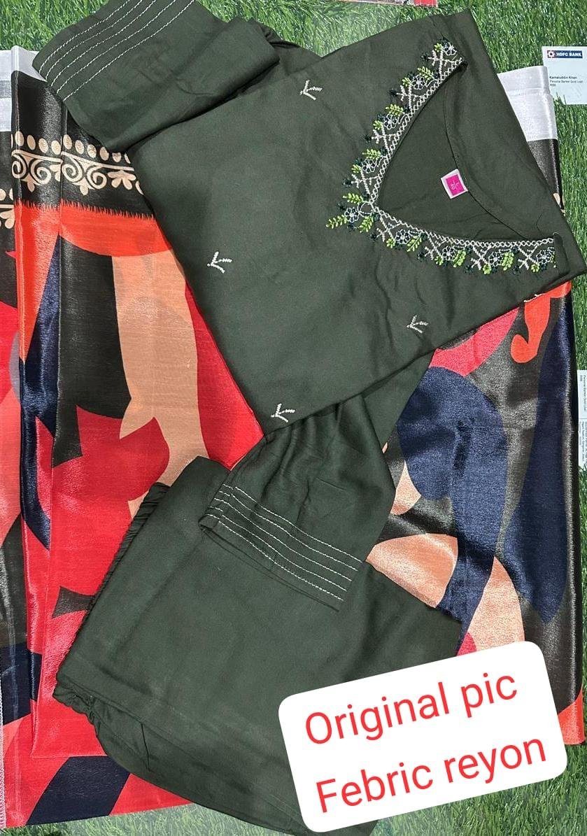 Rayon Kurti Pant Set with Muslin Dupatta
